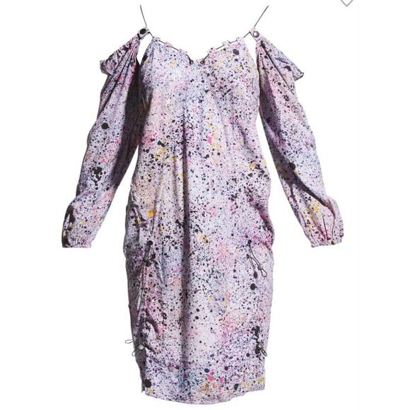 NWT MCQ Drawcord Mini Slip Dress Liliac Size medium Removable Sleeves $635 - Picture 7 of 16